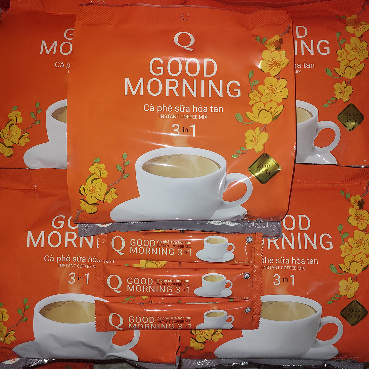 04 bịch cà phê sữa Good morning Trần Quang 480g (24 gói dài 20g) Mẫu Xuân 2025
