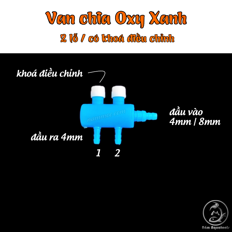 Van chia oxy xanh - có khoá tiết lưu | van chia ống dẫn khí oxy bằng nhựa chất lượng cao
