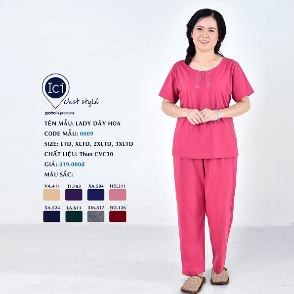 Bộ mặc nhà trung niên gia hồi lady dây hoa