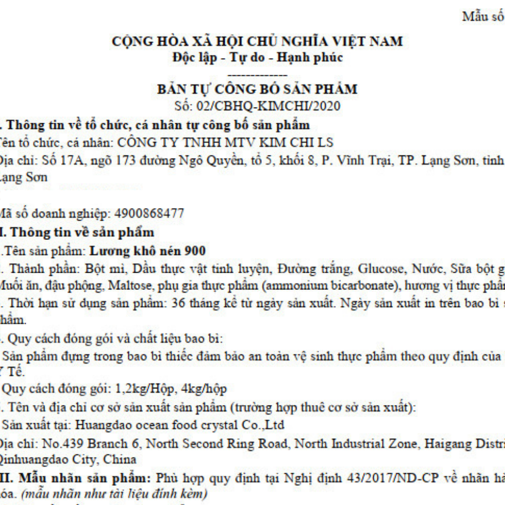 1 KG lương khô Quân Đội 3 sao 900