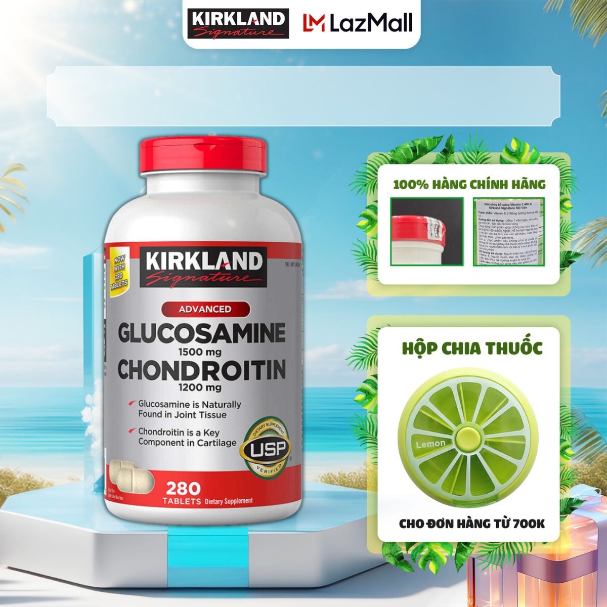 Thực phẩm chức năng Glucosamine 1500mg Chondroitin 1200mg Kirkland Signature Mỹ 280 Viên hỗ trợ xương khớp