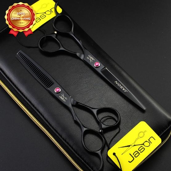 Bộ kéo cắt tóc tay trái jason đen (Mua cặp kéo được tặng bao da, lược toni guy, chỉnh kéo )
