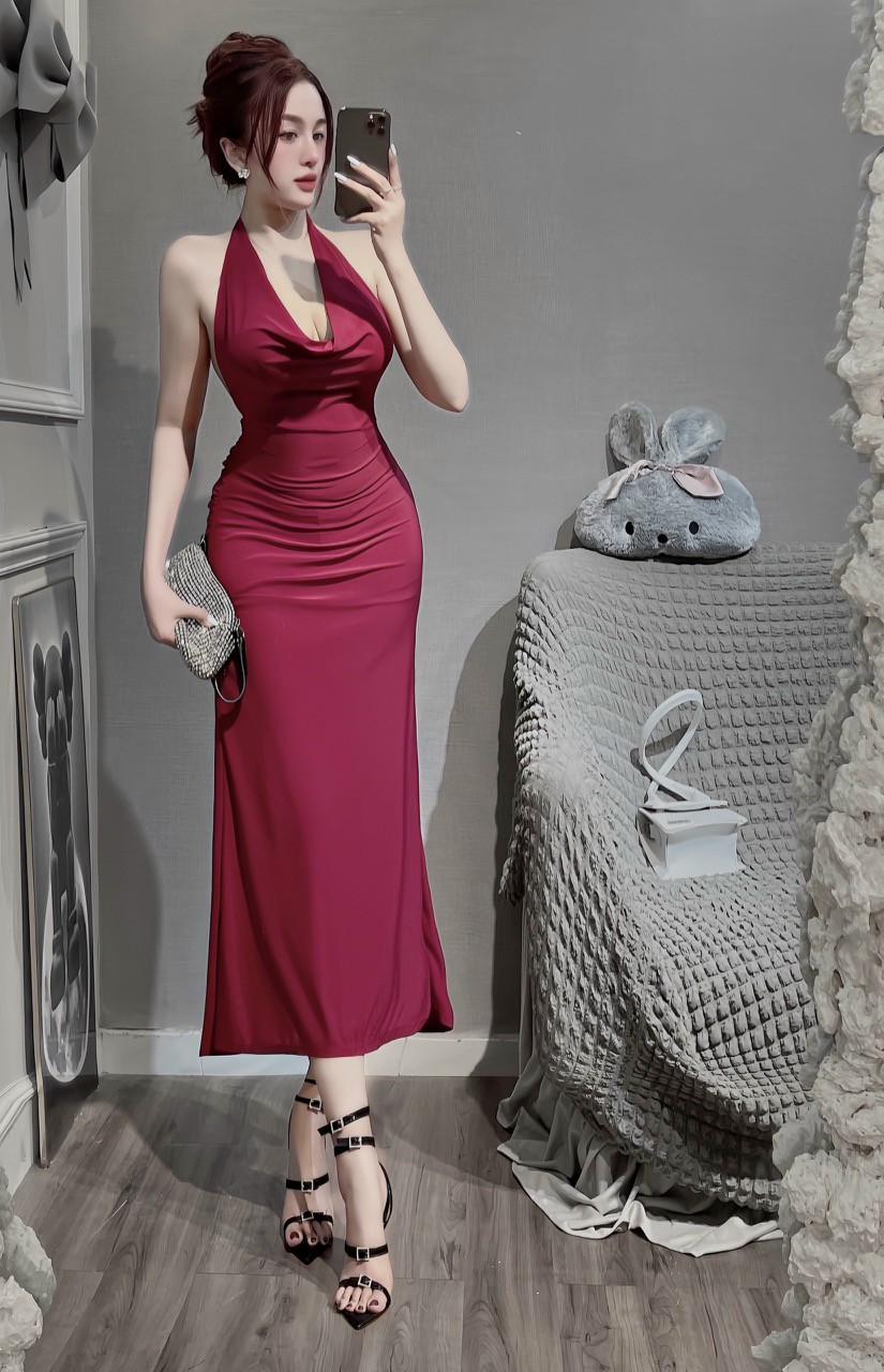 Váy body cổ yếm dài đuôi cá siêu xinh ll