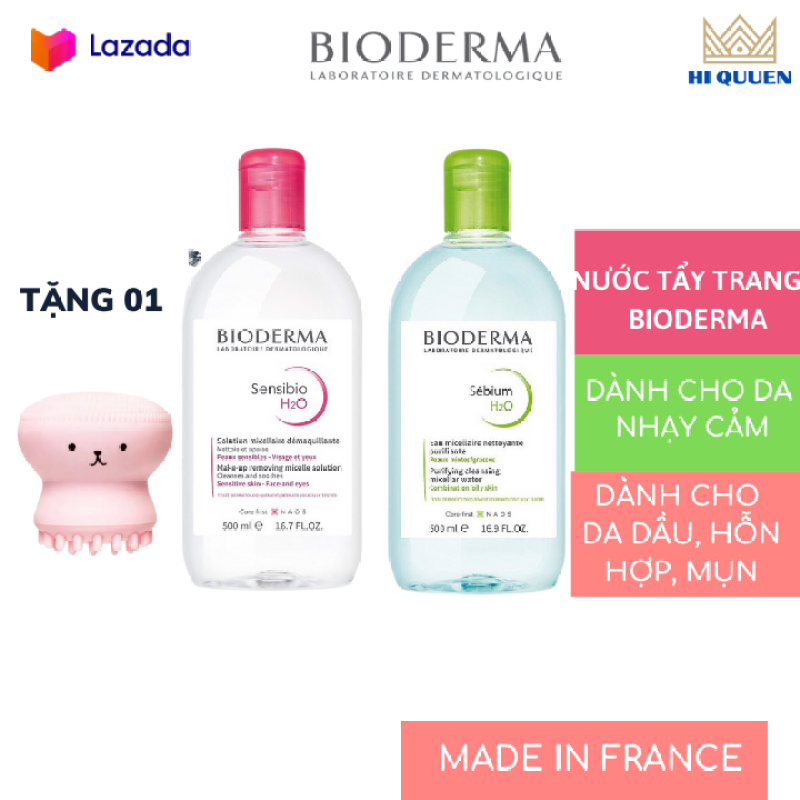 Nước tẩy trang Bioderma  dành Cho Da Khô Nhạy Cảm (nắp hồng) và da dầu mụn (nắp xanh) nhập khẩu