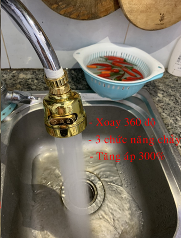 Đầu Vòi Rửa Chén Tăng Áp xoay 360 độ 3 kiểu nước chảy (MÀU VÀNG)