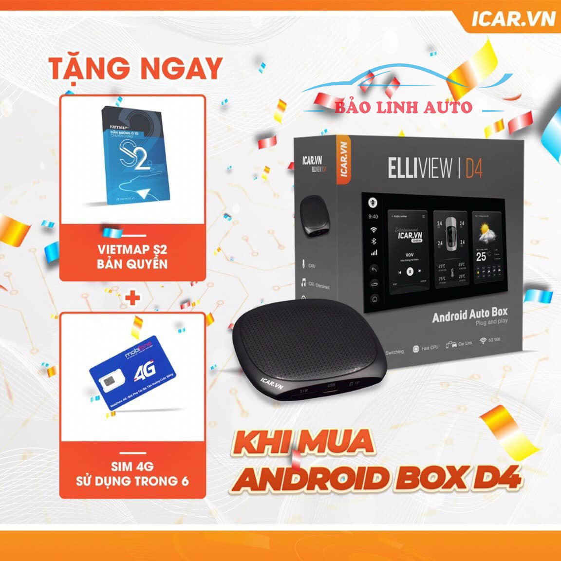 Android Box Elliview D4 Dành Cho Ô Tô Bảo Hành 6 Năm