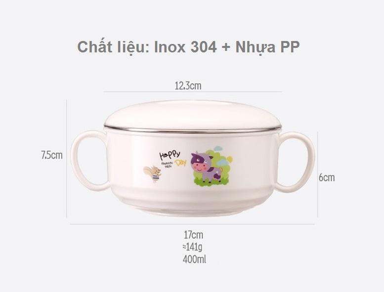 Bát ăn dặm có nắp đậy cho bé inox 304