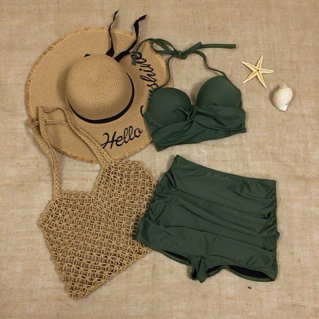Bikini 2 mảnh áo crop xoắn nâng ngực mix quần short nhún kín đáo