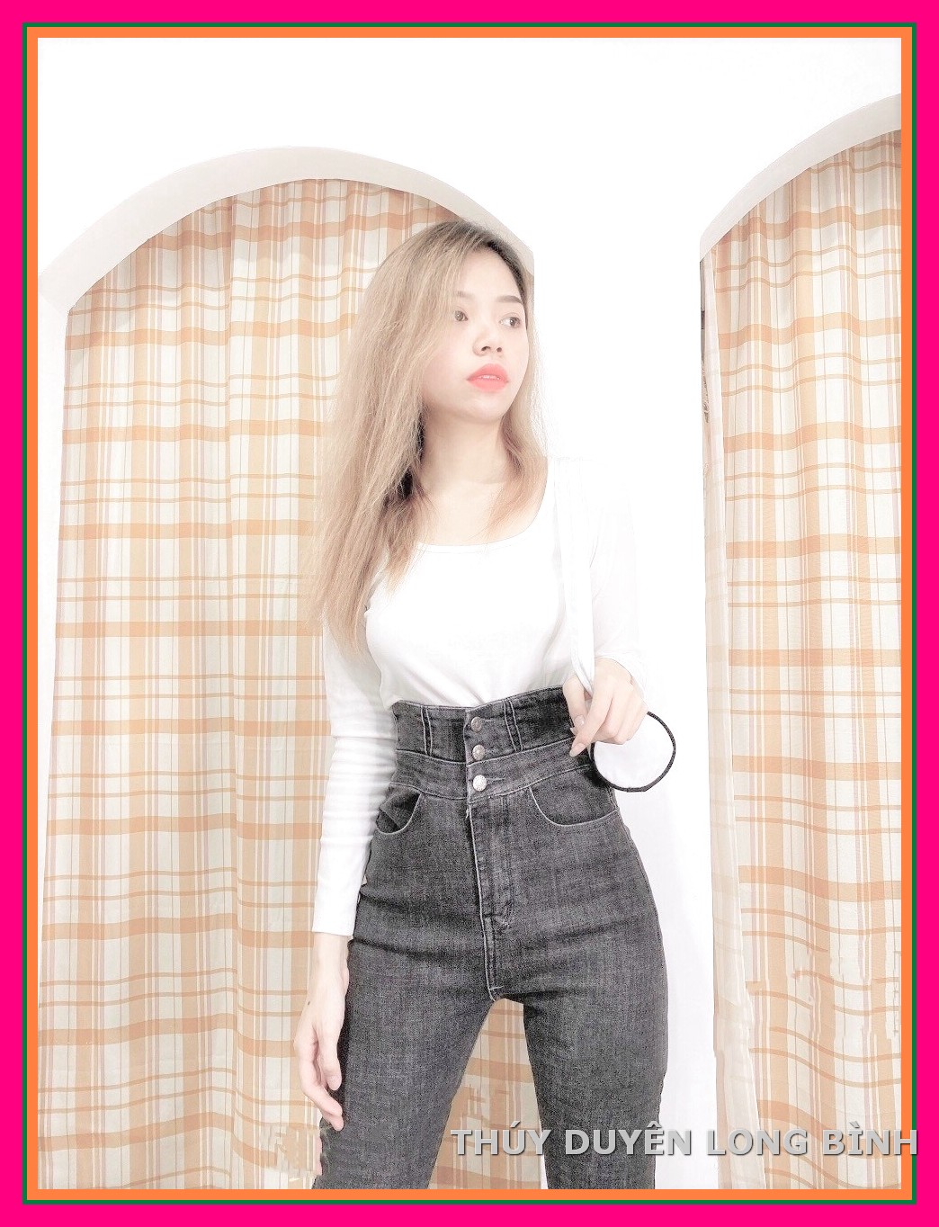Quần Jean Nữ Lưng Cao 3 CÚC TRƯỚC XÁM cực đẹp - quần bò nữ siêu đẹp lưng siêu cao jean giãn -19F1