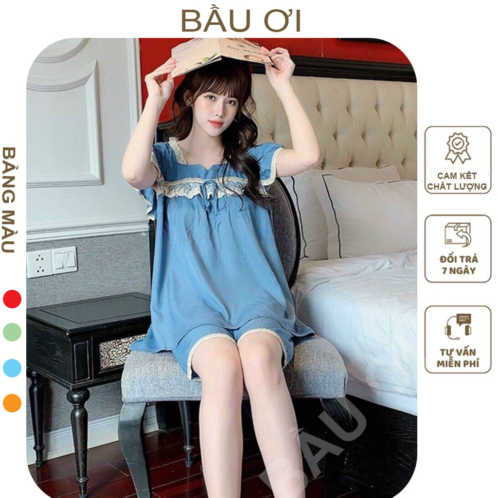 Bộ đồ bầu lửng chất đũi lụa mềm mát mặc sau sinh thoải mái - quần áo mặc nhà cho bà bầu, bầu là phải xinh