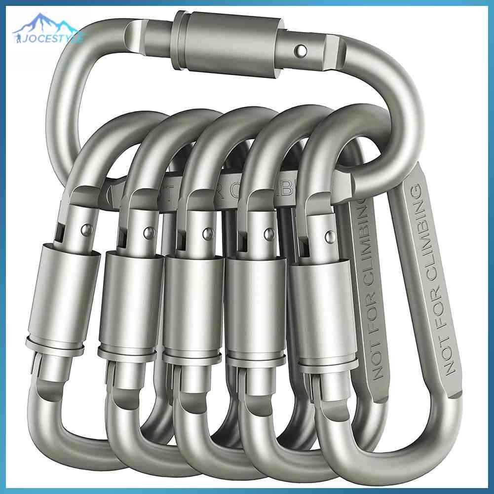 6pcs Backpack Carabiner Keychain Outdoor Camping Aluminum Alloy D-ring Snap Clip Lock Buckle Hook-Dark Grey/Black/Silver