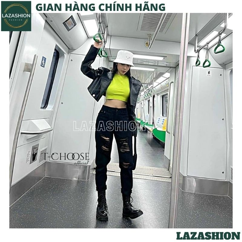 Quần jean nữ lưng cao , bò nữ rách nhiều 2 mầu ,quần bagy bò ống côn , quần jeans khỏe khoắn cá tính mặc tôn dáng trẻ chung năng động -LAZASHION