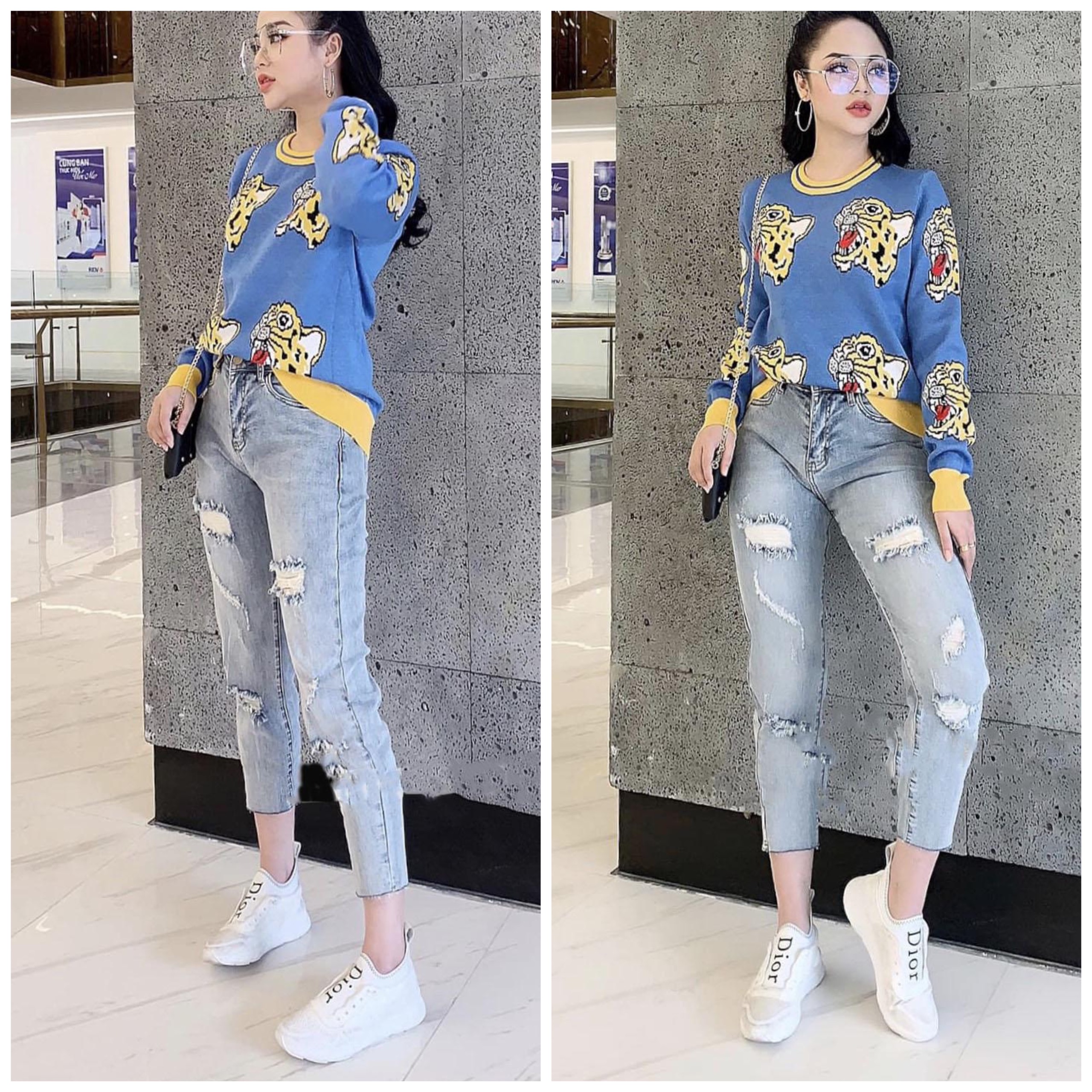 [HCM]Quần jean nữ 9 tấc BIG SIZE lưng cao trên rốn co dãn mạnh màu xanh đá 2513 từ 62-95kg MLJ