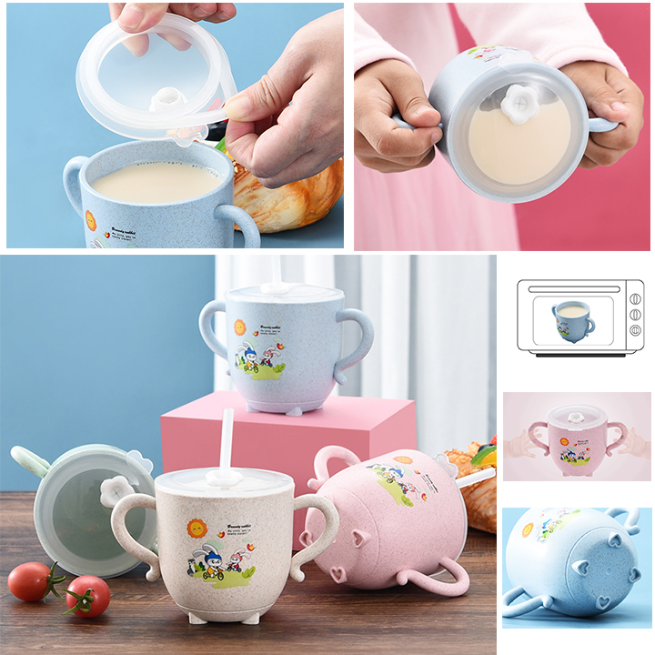 [HCM]Cốc nhựa lúa mạch có nắp và ống hút silicone
