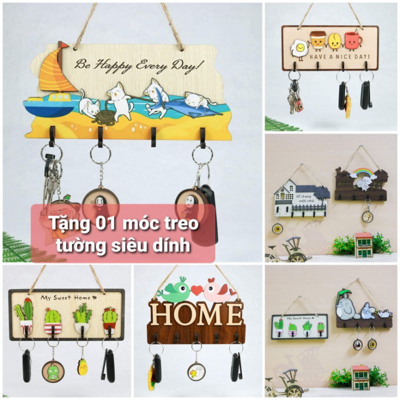 Bảng gỗ decor trang trí có móc treo chìa khoá