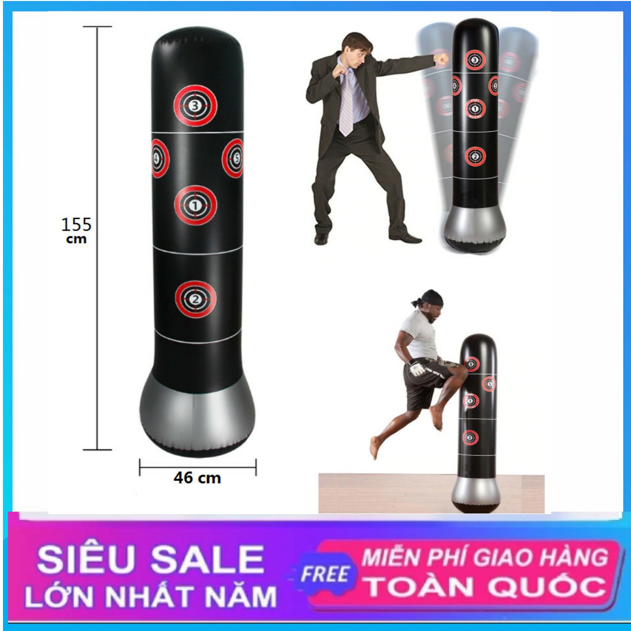 Bao Trụ Đấm Bốc Tự Cân Bằng PURE BOXING, Bao trụ đấm bốc tại nhà, Thiết bị tập đấm boxing LOẠI TỐT + Tặng kèm bơm hơi