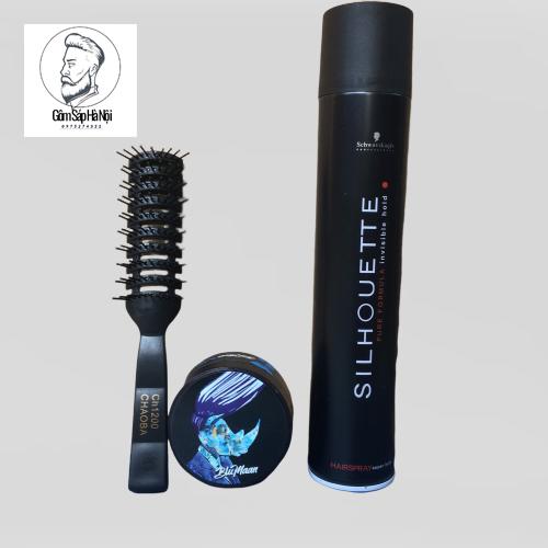 [ Combo ] Gôm Xịt Tóc Silhouette 400ML + Sáp Vuốt Tóc Nam BluMaan Styling Meraki (Bản Tê Giác Xanh ) + Lược Chaoba