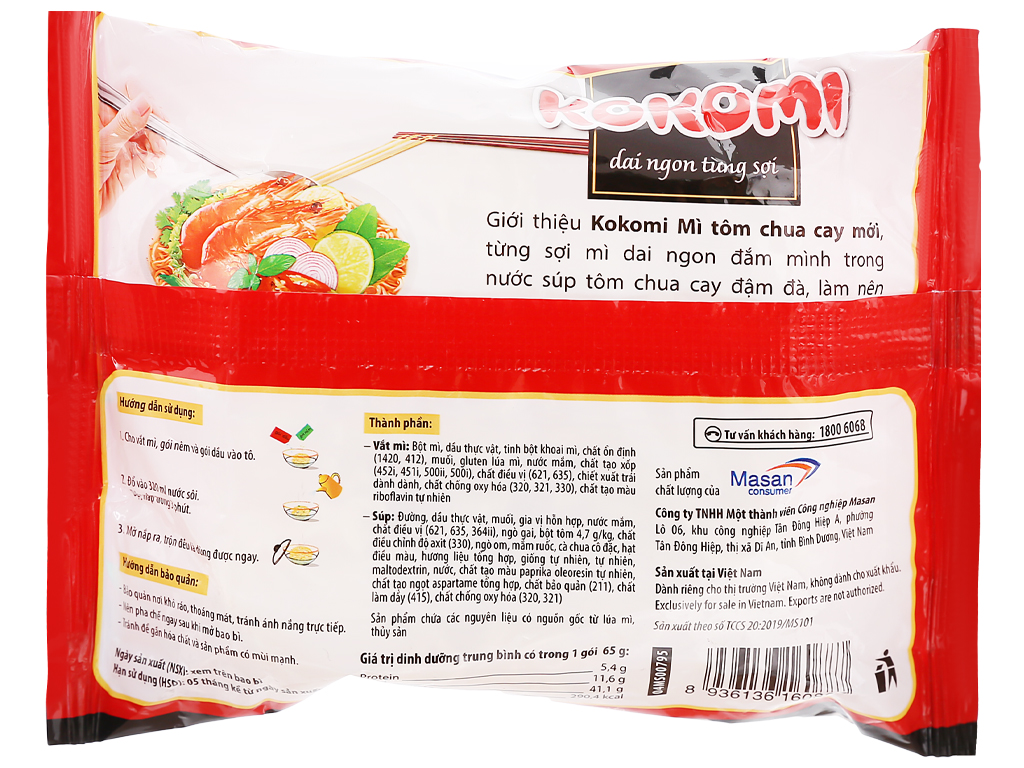 Thùng 30 gói Mì Kokomi Tôm Chua Cay 65gr