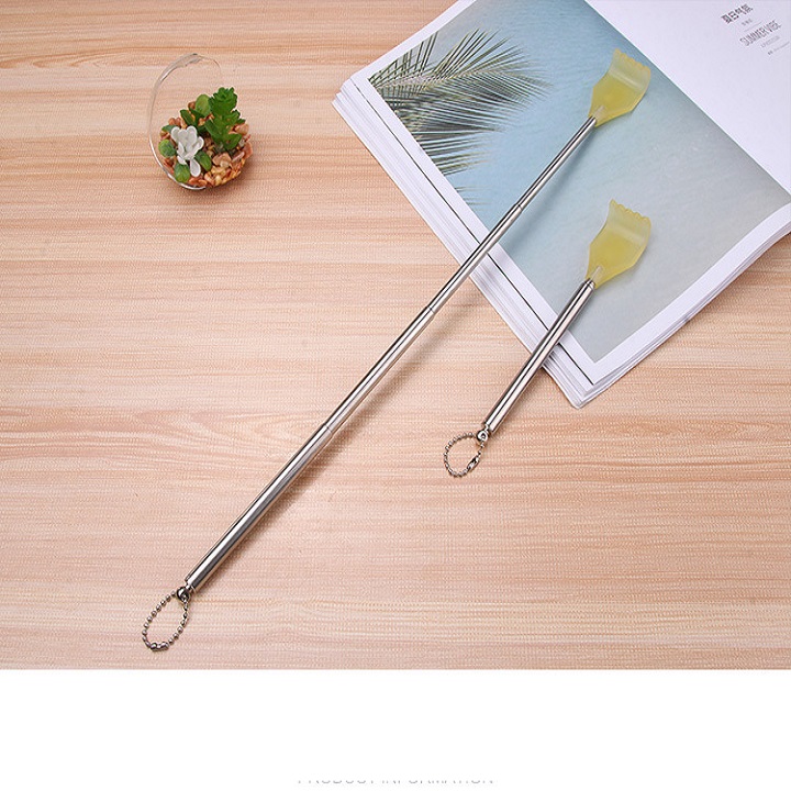 The hand is plastic. The back scratcher can be stretched and shortened nicely. Th324