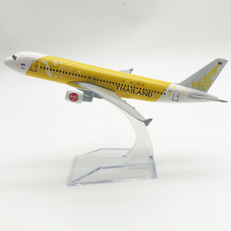 Mô hình máy bay thái lan màu vàng airbus a320 hợp kim + đế trưng bày