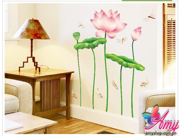 Decal dán tường mẫu  sen hồng