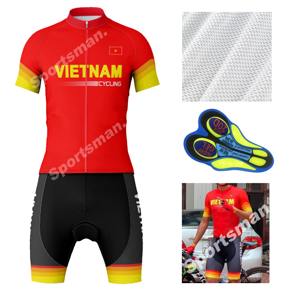 Sea game đội tuyển quốc gia việt nam áo đấu đạp xe đạp zip full 3 túi đệm 20d vải dứa đỏ phong cách việt nam