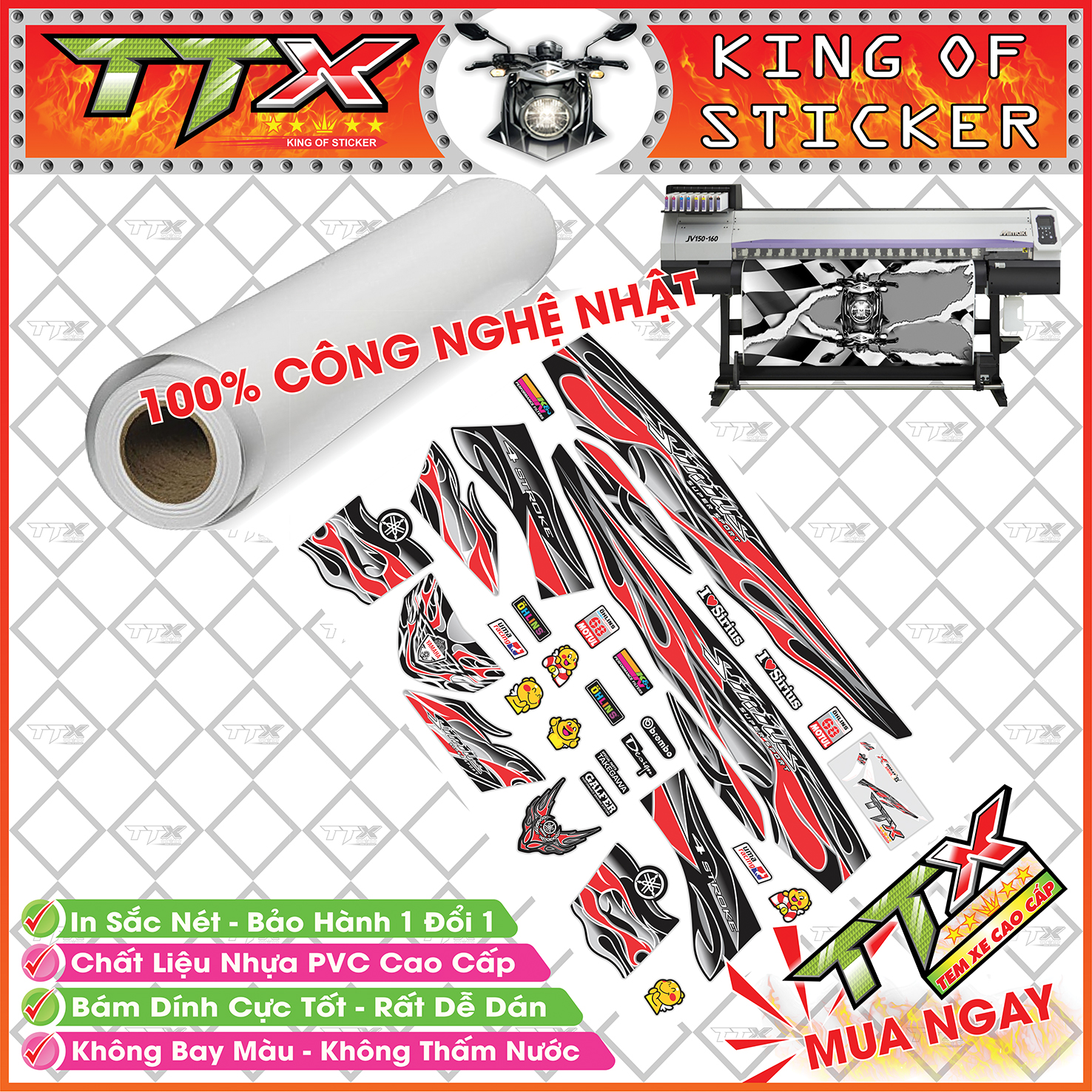 Tem Xe Sirius Đen Đỏ - Tem Sirius Lửa Đỏ Siêu Đẹp - Mẫu Team Sirius Đỏ Đen