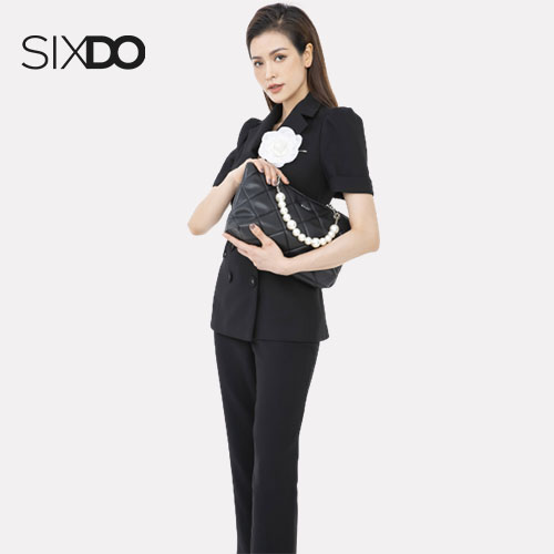 Áo Vest nữ ngắn tay SIXDO (không kèm hoa cài) (Black Short Sleeves Woven Vest)
