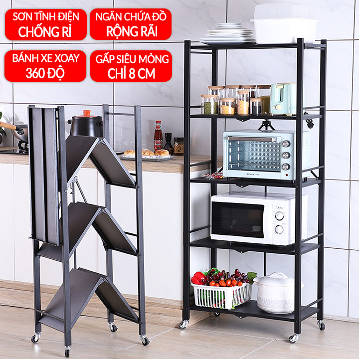 Kệ Gấp 5 Tầng - Kệ Đựng Đồ Đa Năng Gấp Gọn - Kệ nhà bếp, kệ trang trí