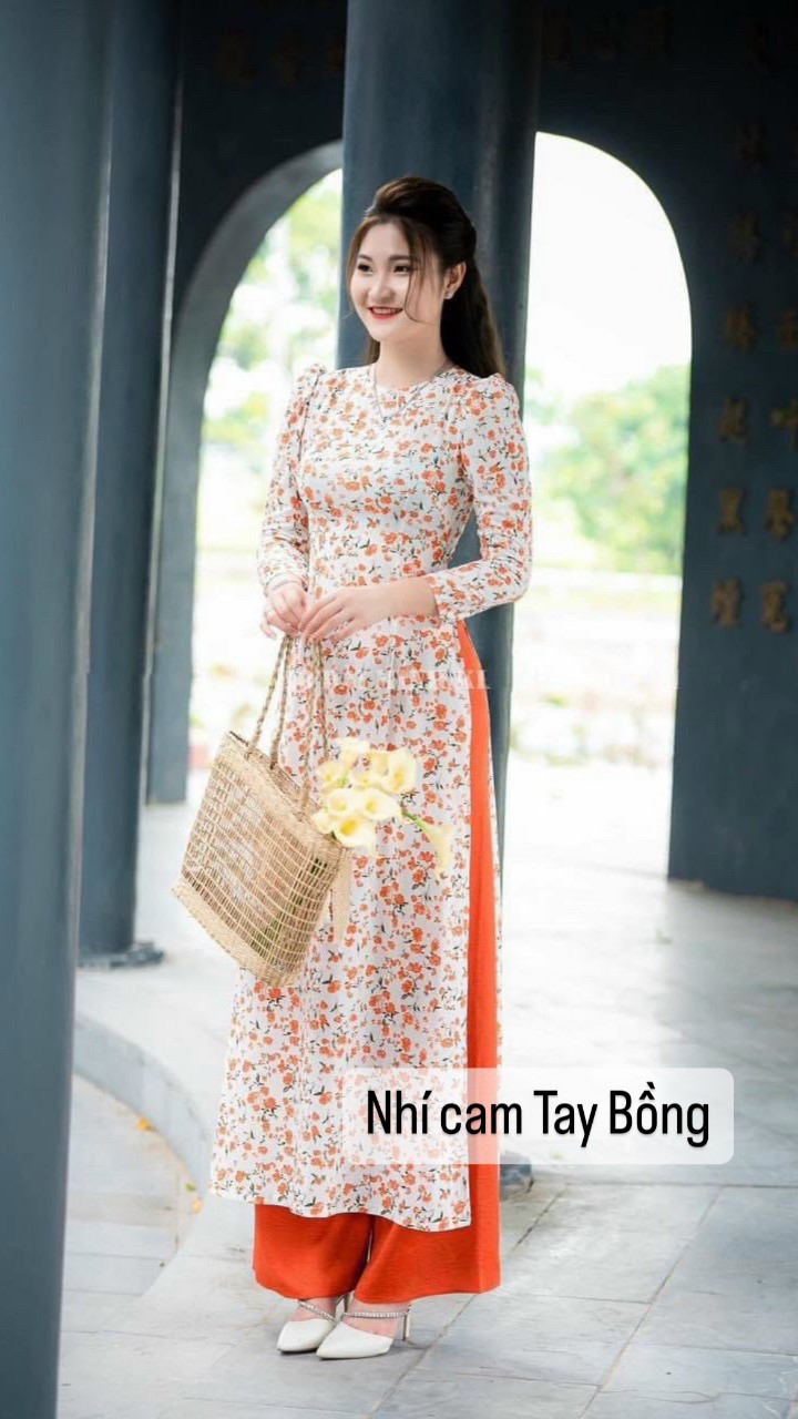 Bộ áo dài hoa nhí cao cấp đủ size (kèm quần lụa tây thi cao cấp)