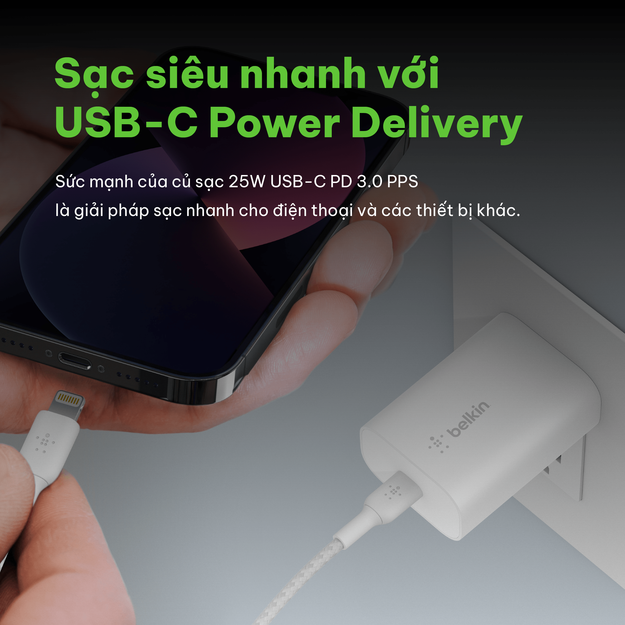 Adapter sạc nhanh BOOST↑CHARGE™ 25W USB-C PD (PPS) Belkin WCA004 (tương thích iPhone 15)