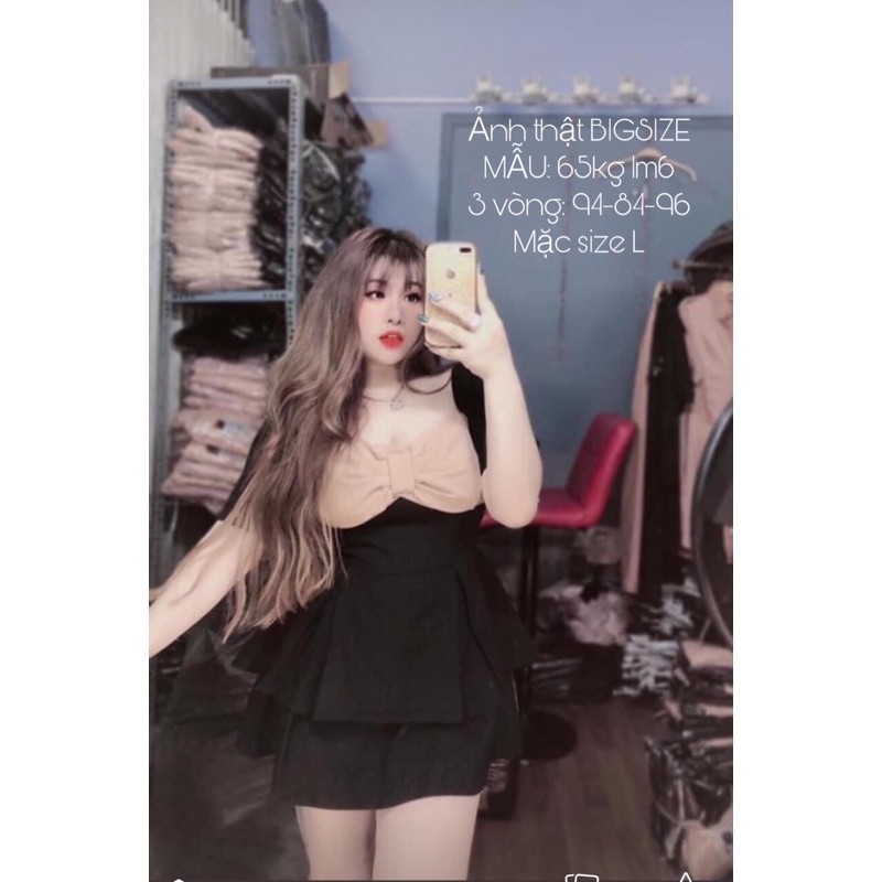 (SHOP TÁO ĐỎ BIGSIZE 50kg đến 90kg) SET áo peplum nơ và chân váy xòe