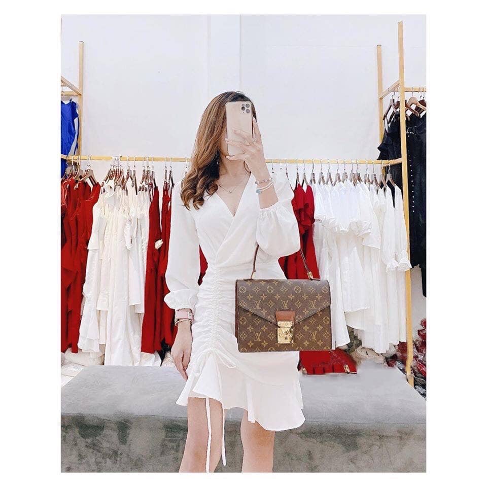 [HCM]Đầm Xòe Đắp Chéo Rút Sườn 2 Màu - DX933