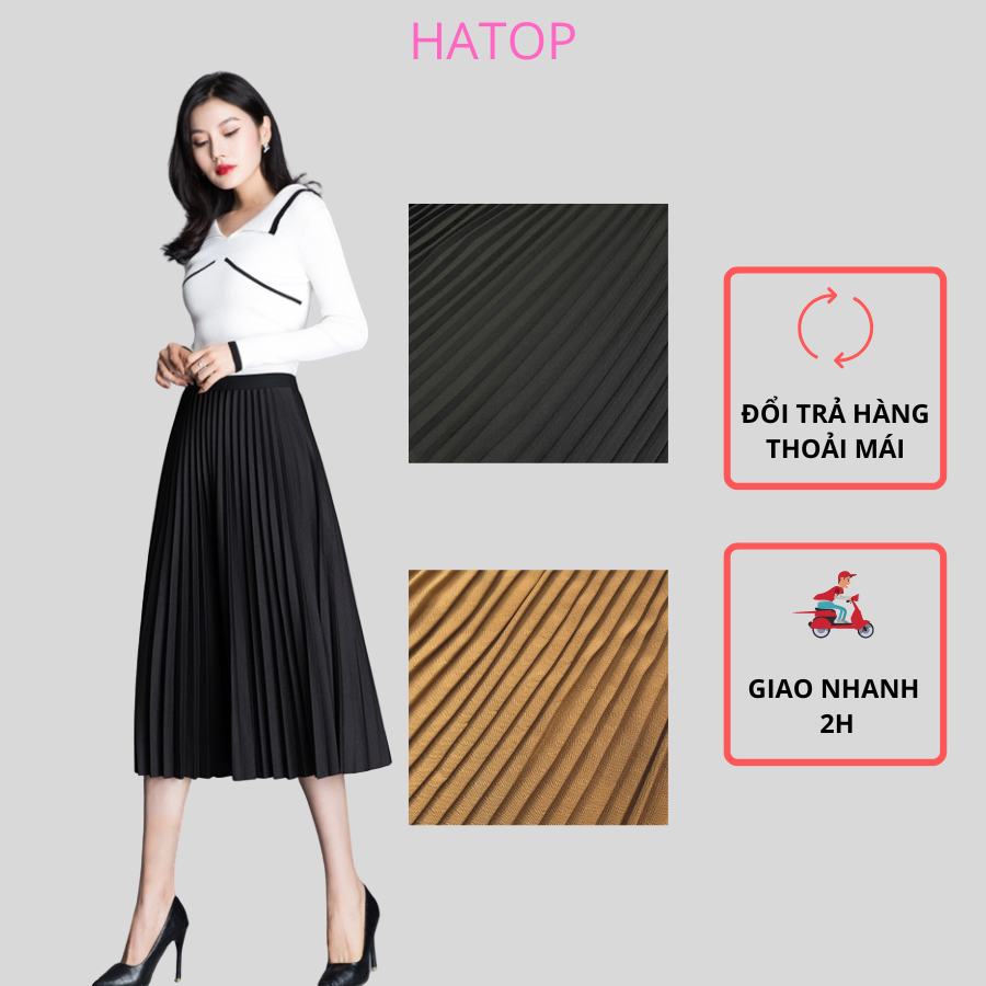 Chân váy dài xếp ly HATOP màu đen cao cấp vải cát len CVXD010