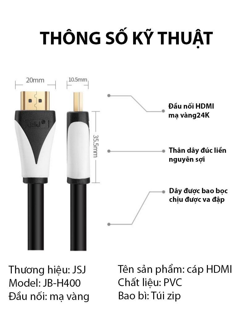 [HCM]Dây Cáp HDMI Dài 3m Loại Tròn JSJ-H400