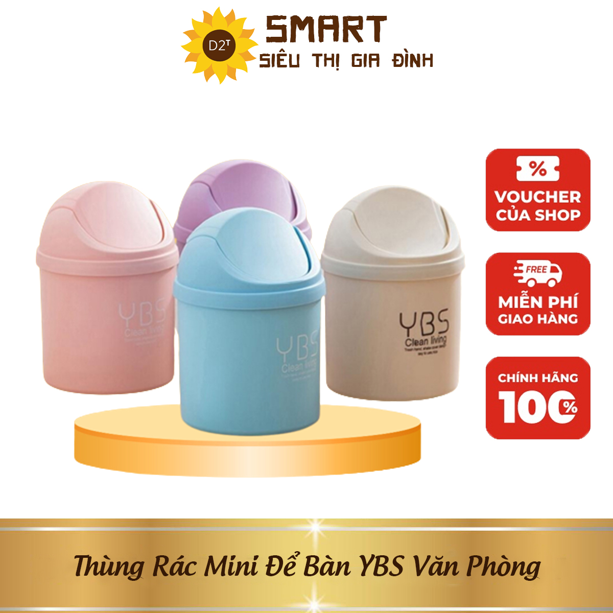 Thùng rác mini để bàn ybs văn phòng thùng rác nhỏ có nắp đậy tiện lợi