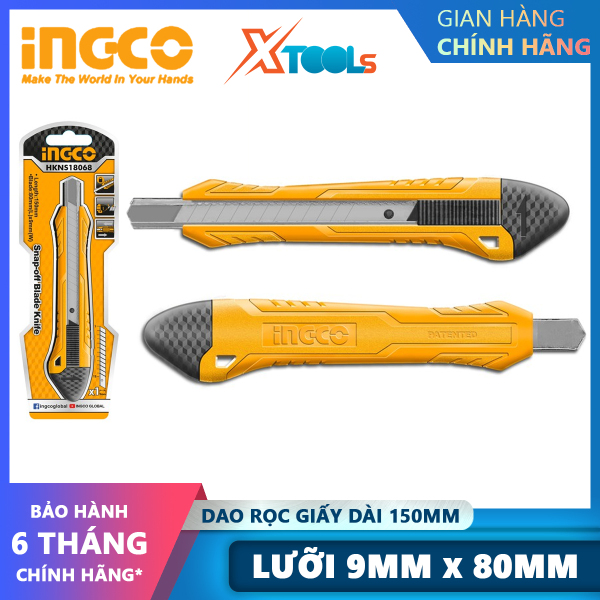 Dao rọc giấy INGCO HKNS18068 dao cắt giấy có chiều dài 150mm, kích thước lưỡi 9mmx80mm sắc bén, nhỏ gọn, độ bền cao và an toàn khi sử dụng [XSAFE][XTOOLs]