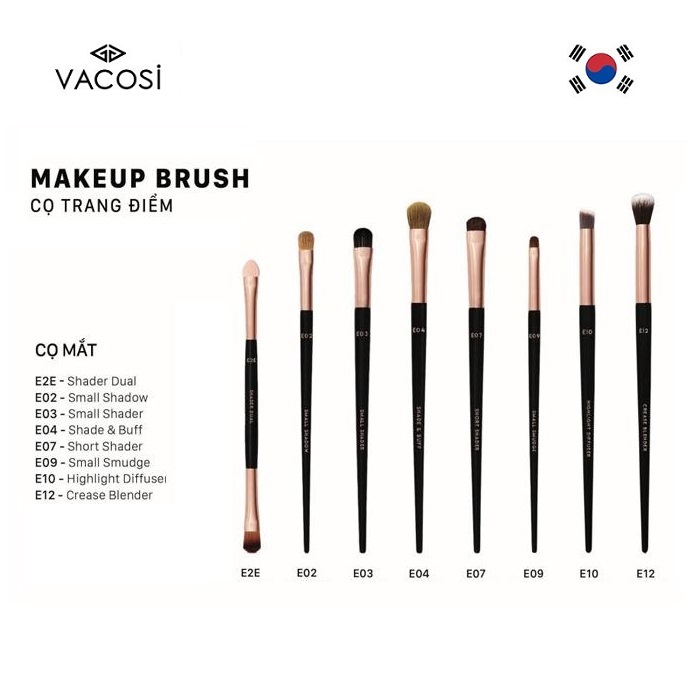 [HCM] Vacosi Cọ Đánh Phấn Mắt Hàn Quốc Vacosi Makeup Brush [Nhiều Loại]