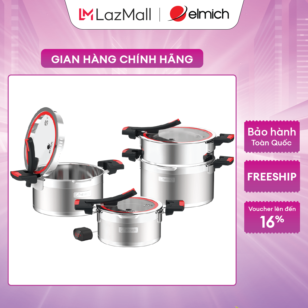 Bộ nồi inox liền khối elmich milano el-8091 size 16, 20, nồi hấp 22cm