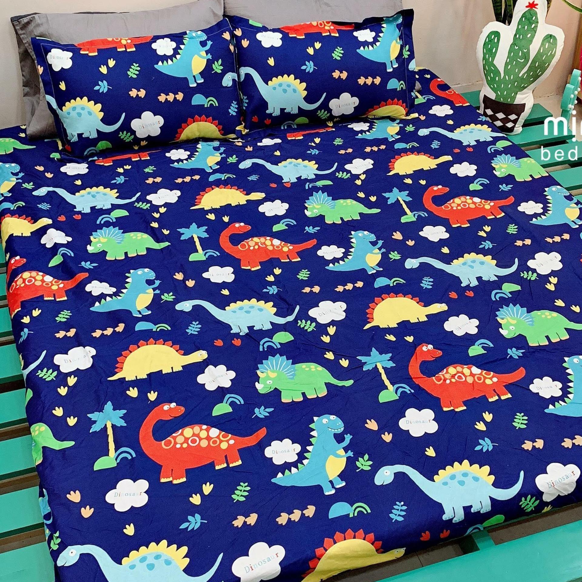 Bộ ga gối cotton Việt Khủng long đáng yêu.