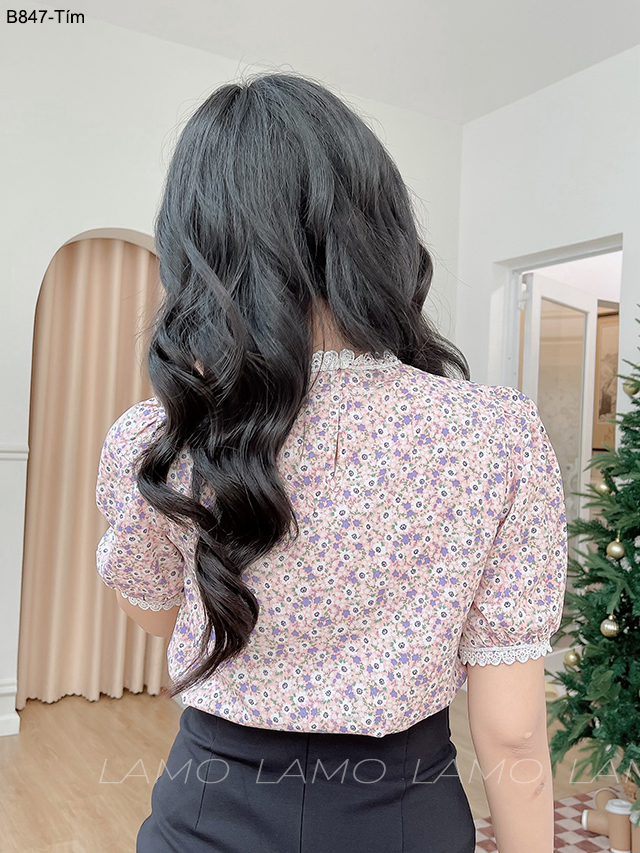 B847 ÁO SƠ MI HOA NHÍ VIỀN REN