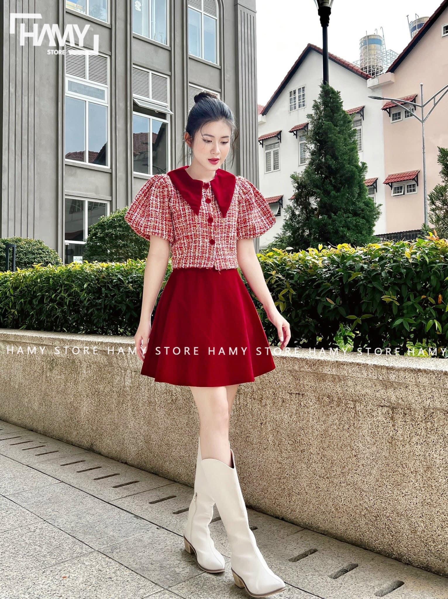 Sét siêu sang chảnh áo bố chân váy nhung