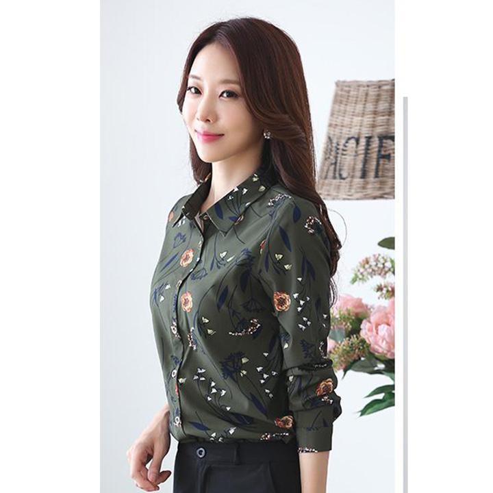 [HCM]Áo Sơ Mi Nữ Dài Tay Họa Tiết Thanh Lịch