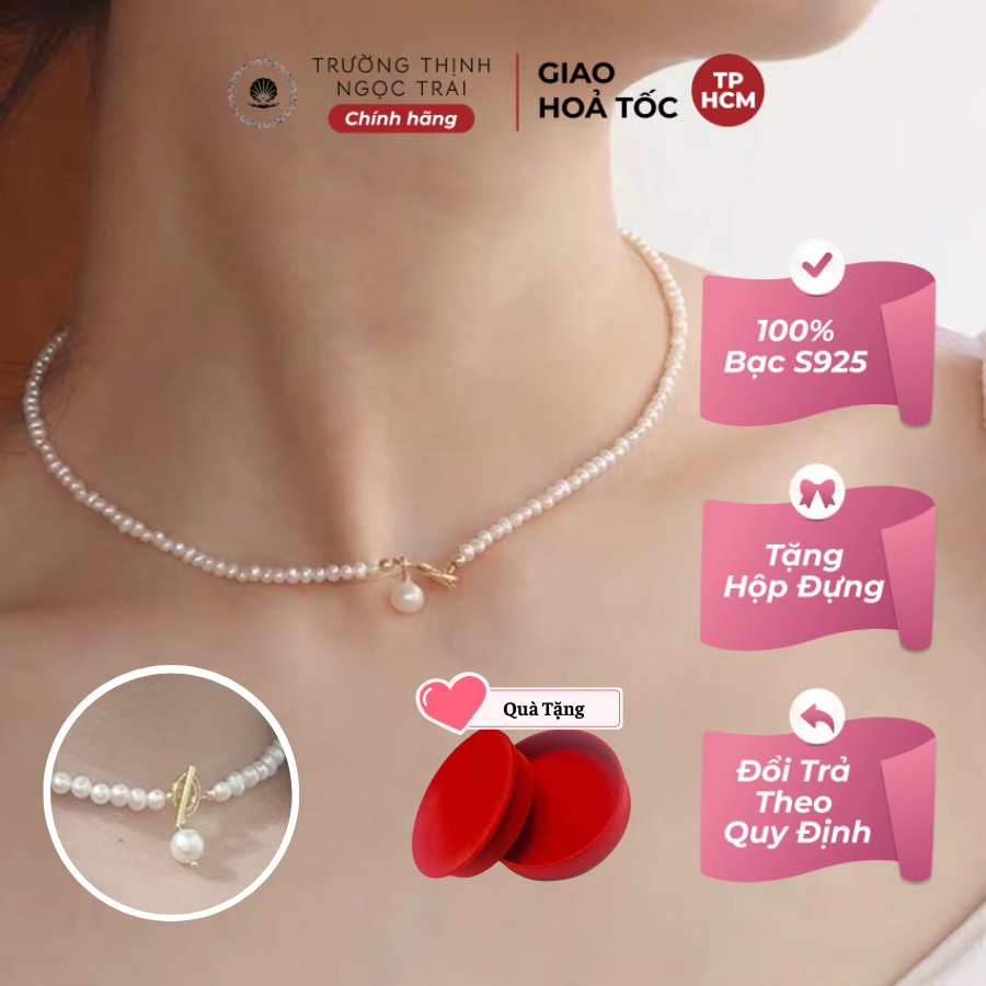 Dây chuyền choker 3 ly khóa ot - ngọc trai trường thịnh