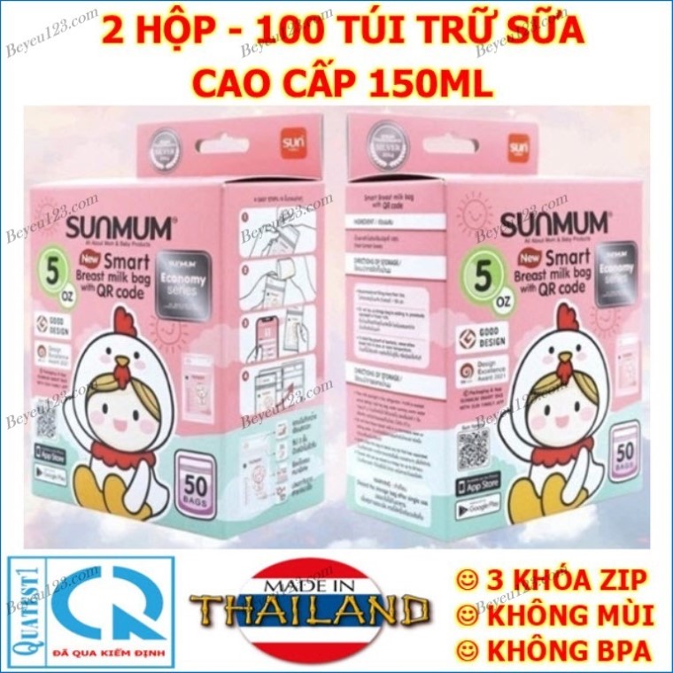 Combo 2 hộp - 100 túi trữ sữa mẹ cao cấp 150ml không bpa, không mùi sunmum u1015