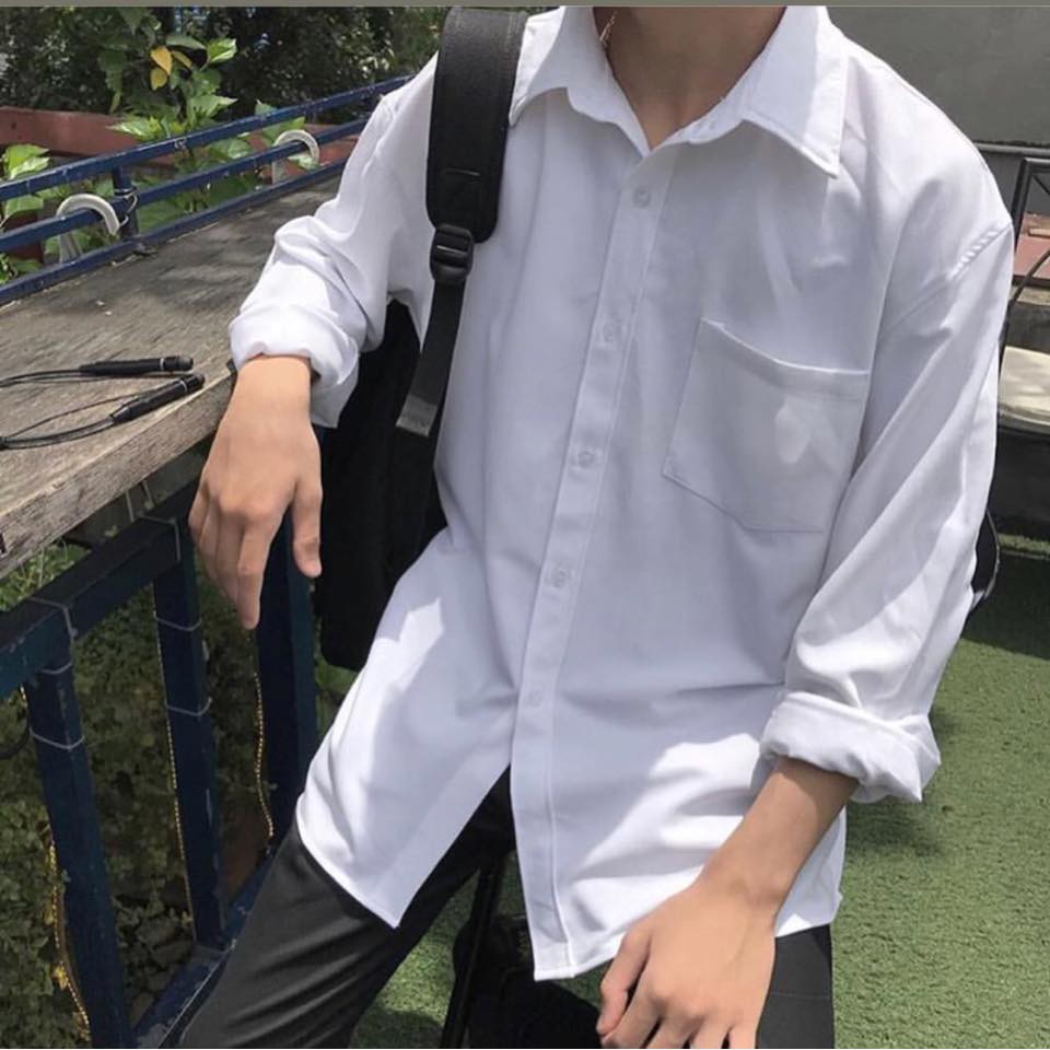 [HCM]Áo Sơ Mi Trắng Tay Dài Túi Basic Phong Cách Unisex BC047