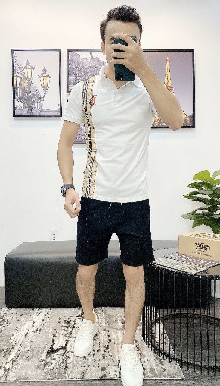 Áo thun nam polo có cố tay ngắn phối kiểu BBR vải cotton co dãn 4 chiều thấm hút mồ hôi tốt 2 màu trắng đen cao cấp