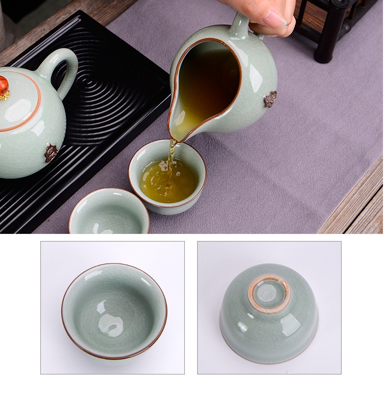 Bộ ấm chén sứ men rạn Cảnh Đức