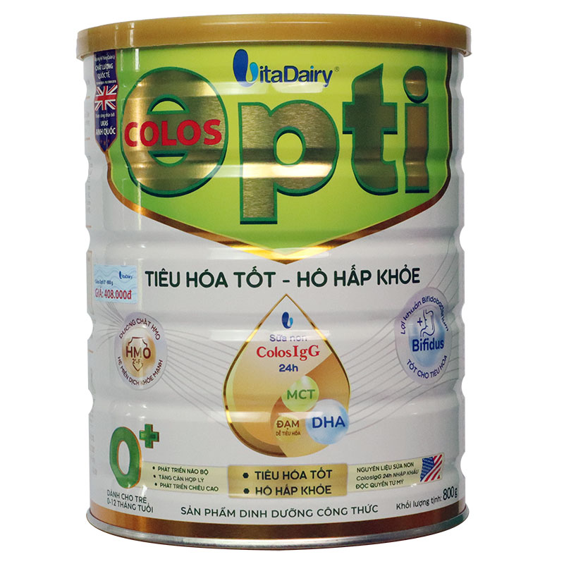 Sữa colos opti 0+ lon 800g - tiêu hoá tốt, hô hấp khoẻ, dành cho bé 0 - 12 tháng tuổi của vitadairy