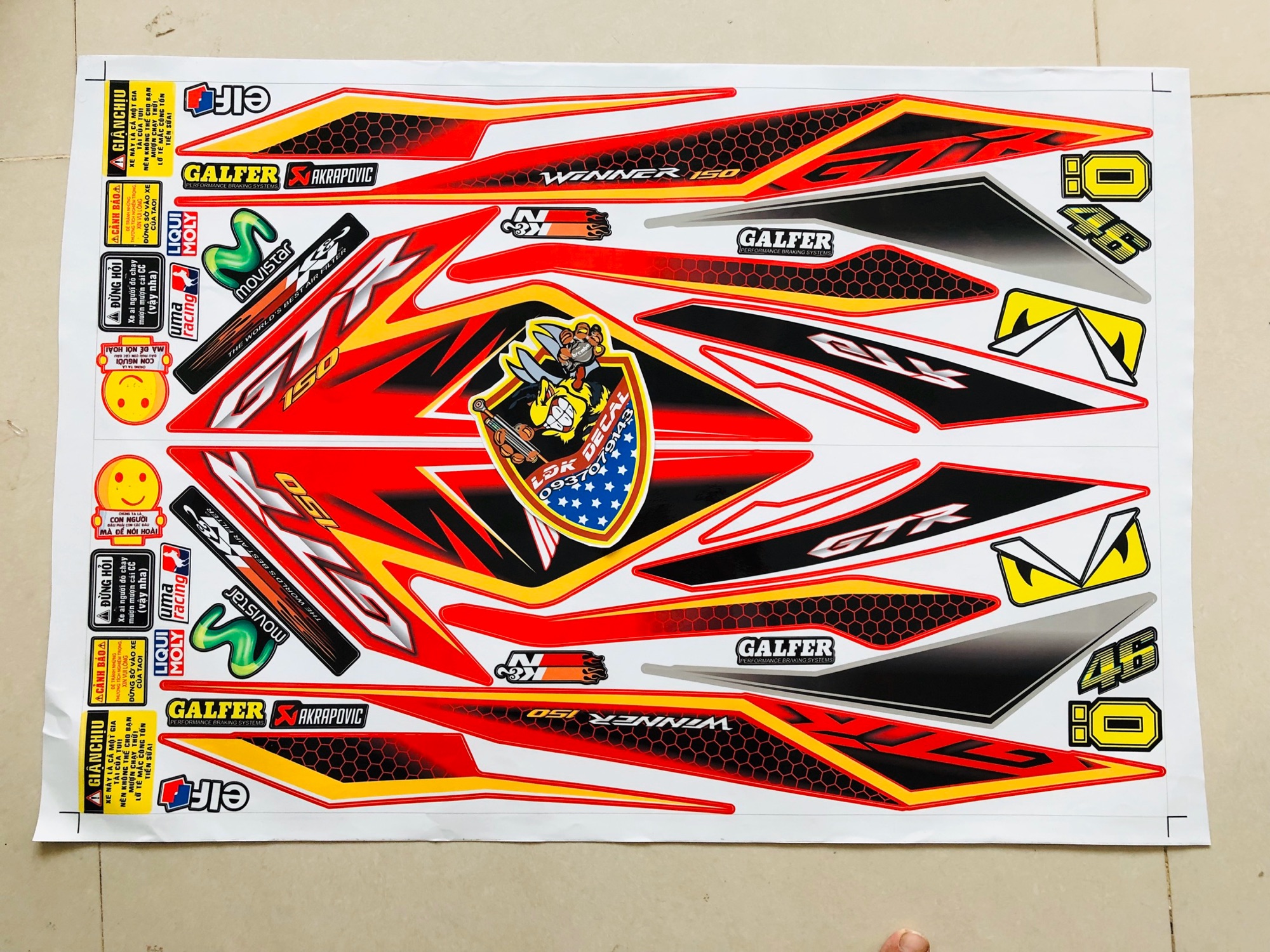 Tem rời winner gtr dán xe đỏ